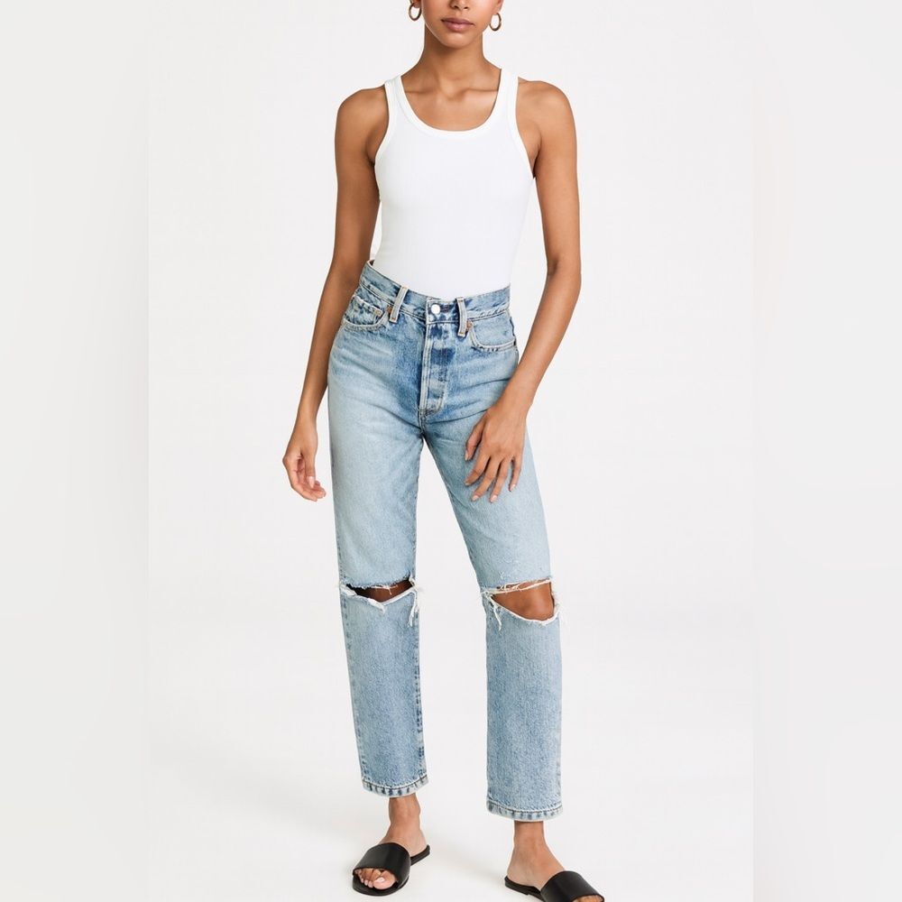 MOUSSY Vintage Light Wash Distressed Straight Jeans Size 24 Made in Japan